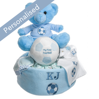 Personalised Football Nappy Cake - Blue